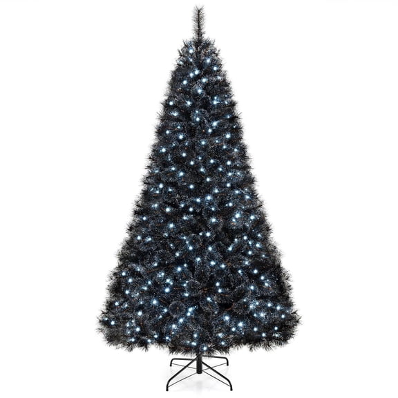 Demi Bonn L Size Black Artificial Halloween Christmas Tree - 450 Cool White LEDs, 2 Leaf Types, 3-Section Design