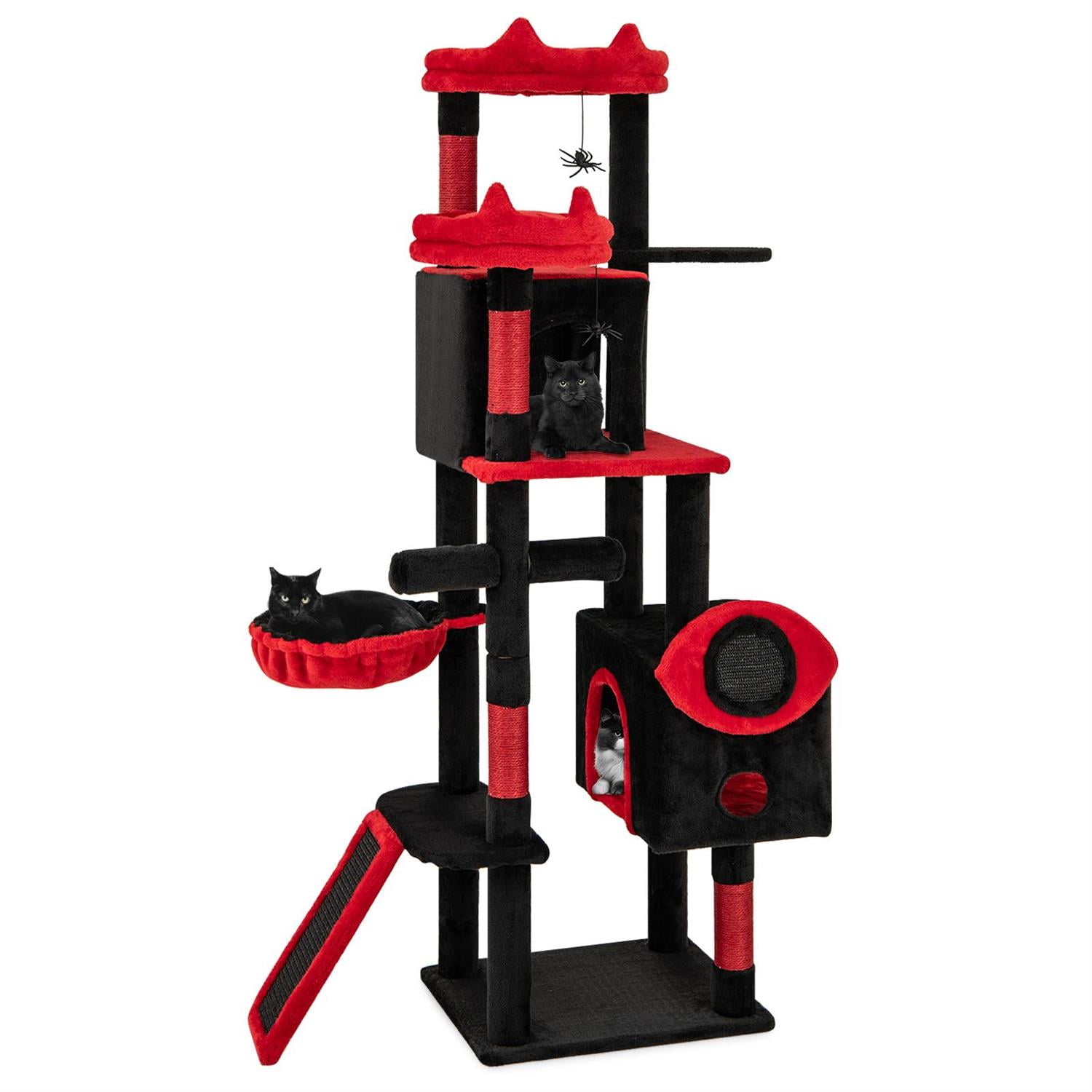 Demi Bonn Large Gothic Cat Tree, 2 Condos & Plush Perches, Rotating Hammock & Sisal Posts, Black & Red