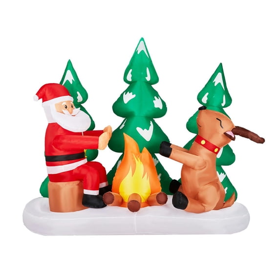 Demi Bonn Lighted Christmas Inflatable Decoration with LED Lights, 9ft Tall Inflatable Santa & Reindeer by the Campfire, Outdoor Yard Decorations for Holiday Parties