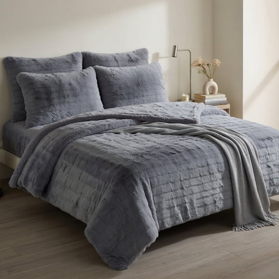 Demi Bonn Luxury Fuzzy Plush Rabbit Plush Bubble Blanket, Armchair Size, Double-Sided Flannel, Gray