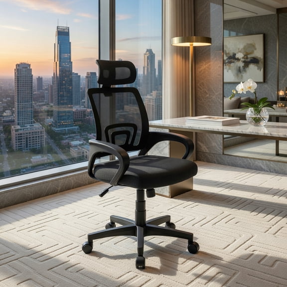 Demi Bonn Mid-Back Mesh Office Chair Ergonomic Computer Chair with Lumbar Support Breathable Mesh Waterfall Seat Curved Armrests Height Adjustable Tension Control, Black