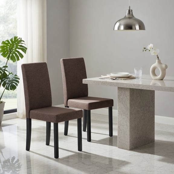 Demi Bonn Mid-Century Modern Parson Chair Set of 2, Fabric Upholstered, Rubber Wood Frame, Brown