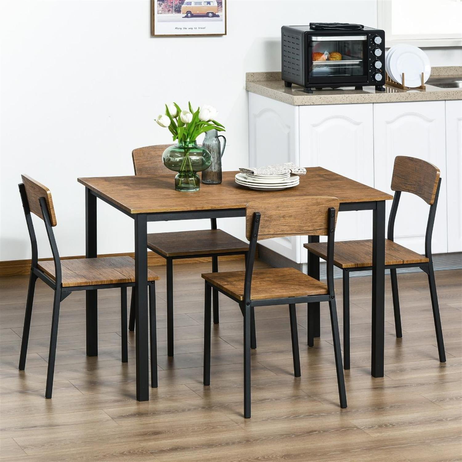 Demi Bonn Modern Industrial 5-Piece Dining Set, Dark Walnut Finish, Compact for Small Spaces, Stylish for Home & Kitchen, Brown