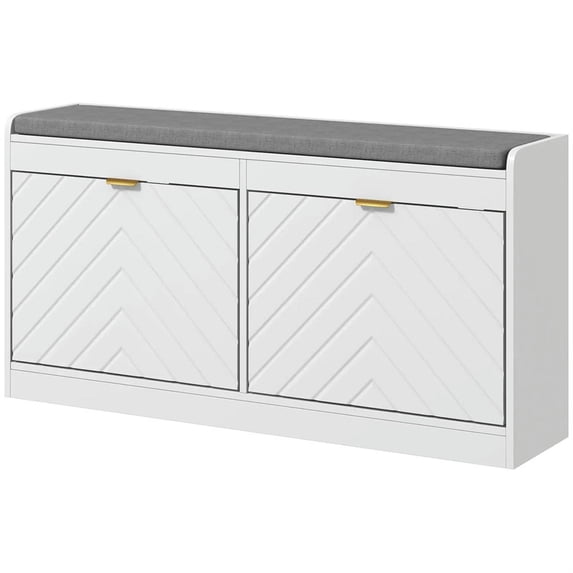 Demi Bonn Narrow Bench Upholstered Entryway Bench, Shoe Storage Bench with 2 Flip Drawers, 2 Ventilated Shoe Rack for 8 Pairs, White