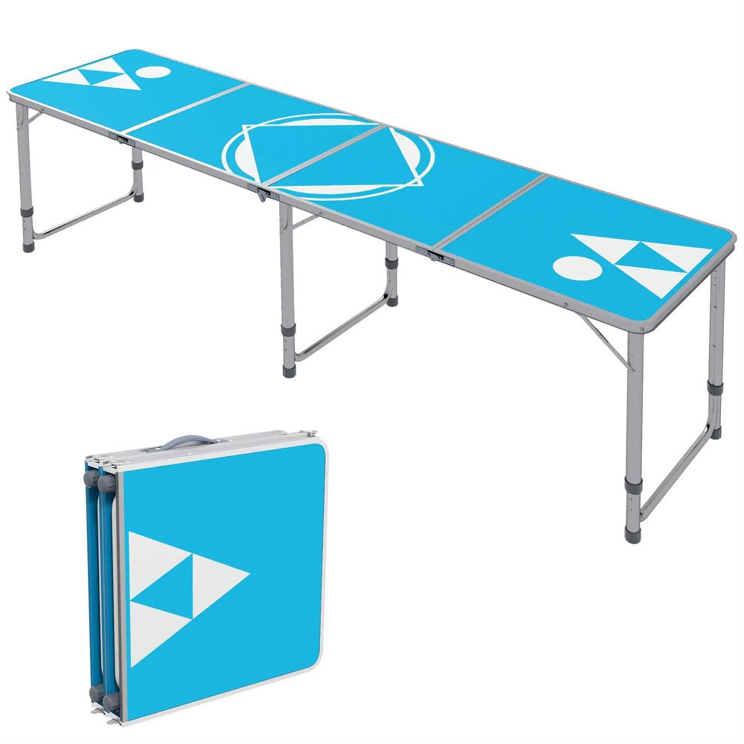 Demi Bonn Outdoor Aluminum Folding Table with Adjustable Legs, 8ft Picnic Table for BBQ, Beach, Hiking, Blue