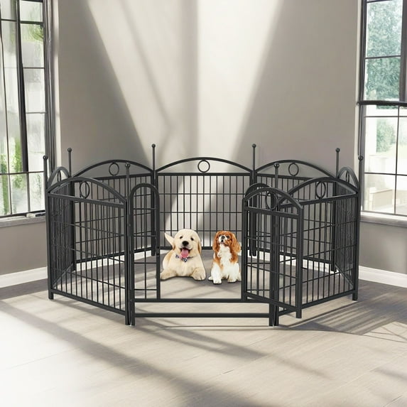 Demi Bonn Outdoor Dog Playpen with Doors, 24" 8 Panels Indoor Dog Fence Metal Dog Pen Pet Puppy Exercise Pen for RV Camping Garden Yard, Black