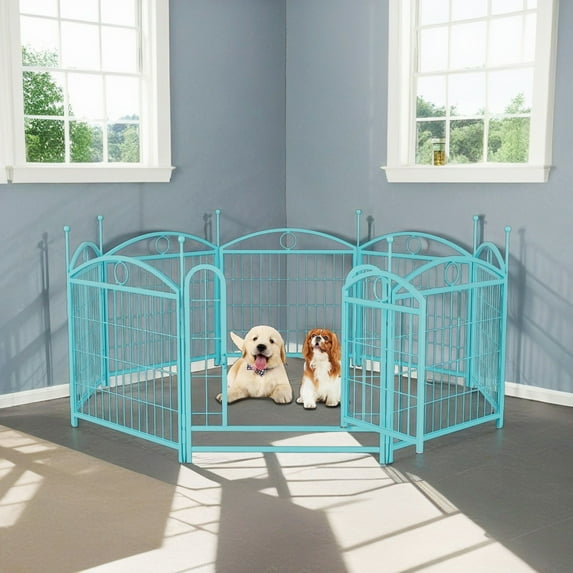 Demi Bonn Outdoor Dog Playpen with Doors, 24" 8 Panels Indoor Dog Fence Metal Dog Pen Pet Puppy Exercise Pen for RV Camping Garden Yard, Blue