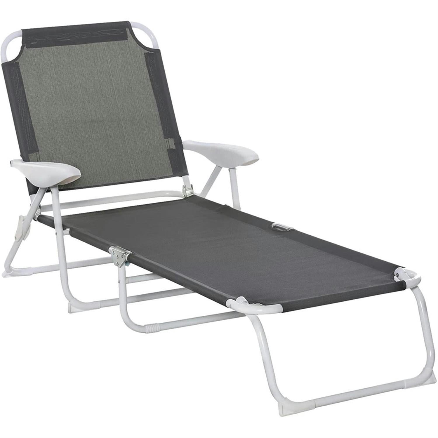 Demi Bonn Outdoor Folding Beach Lounger with Pillow, 5-Position Sun Tanning Chair, Face Hole for Beach, Yard, Patio, Dark Gray