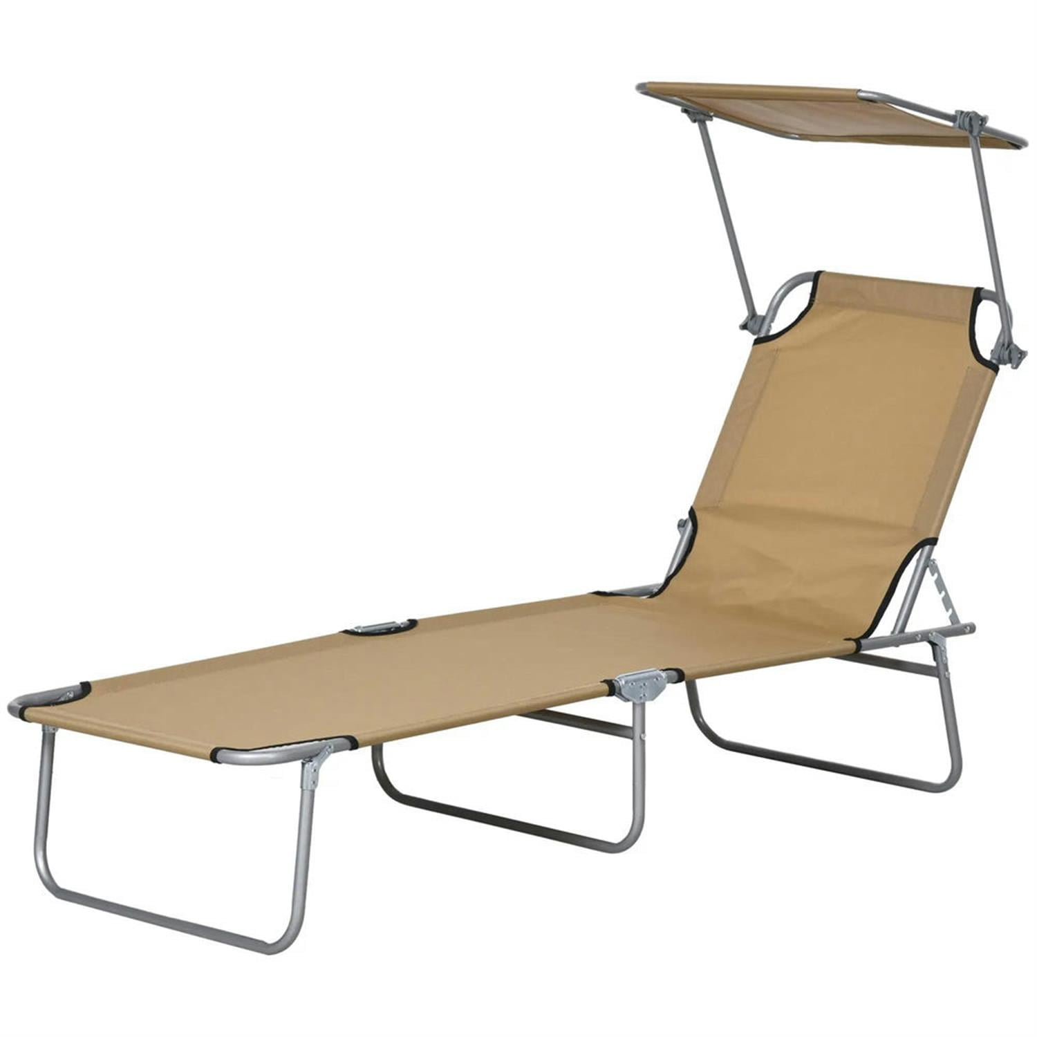 Demi Bonn Outdoor Folding Chaise Lounge, Collapsible Beach Tanning Seat Chair with Sun Protection, Portable Poolside Relaxation for Beach, Yard, Patio, Brown