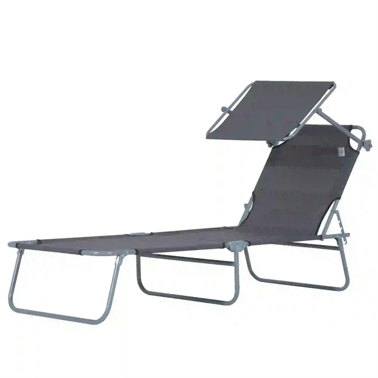 Demi Bonn Outdoor Folding Chaise Lounge, Collapsible Beach Tanning Seat Chair with Sun Protection, Portable Poolside Relaxation for Beach, Yard, Patio, Gray