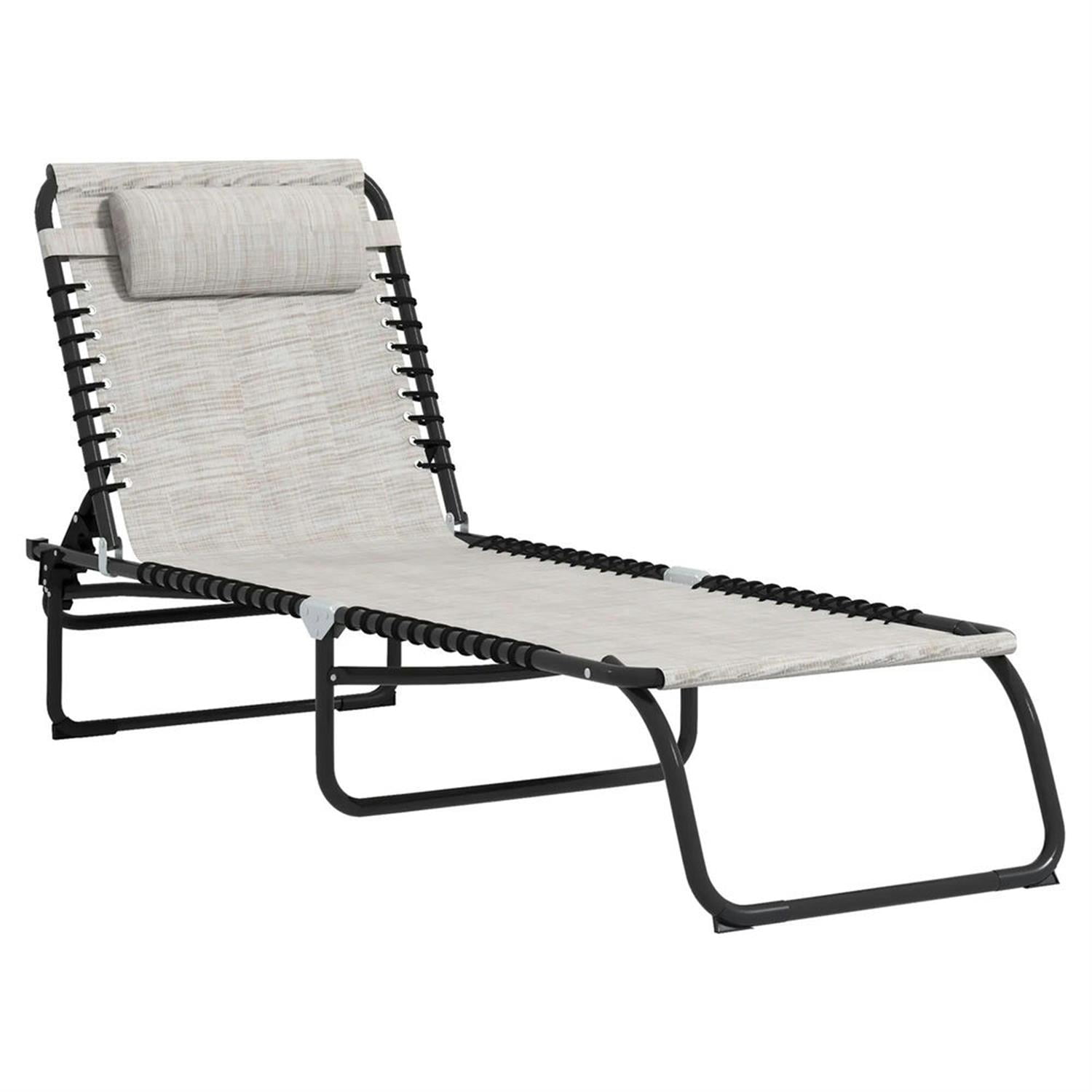 Demi Bonn Outdoor Folding Chaise Lounge with 4-Position Reclining, Mesh Seat & Bungee Back for Beach, Yard, Patio, Beige
