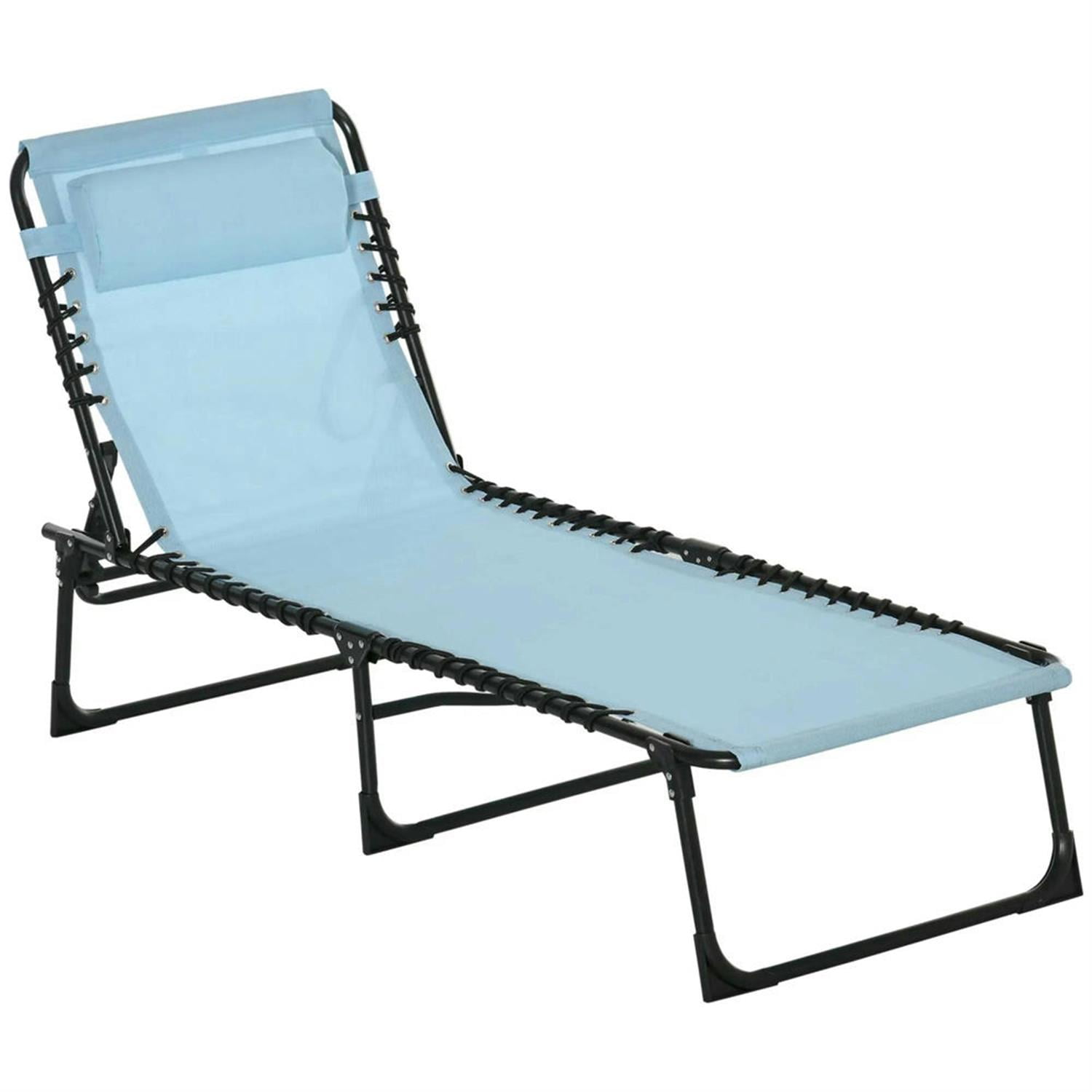 Demi Bonn Outdoor Folding Chaise Lounge with 4-Position Reclining, Mesh Seat & Bungee Back for Beach, Yard, Patio, Blue