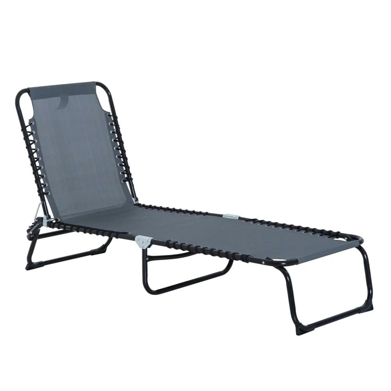 Demi Bonn Outdoor Folding Chaise Lounge with 4-Position Reclining, Mesh Seat & Bungee Back for Beach, Yard, Patio, Gray