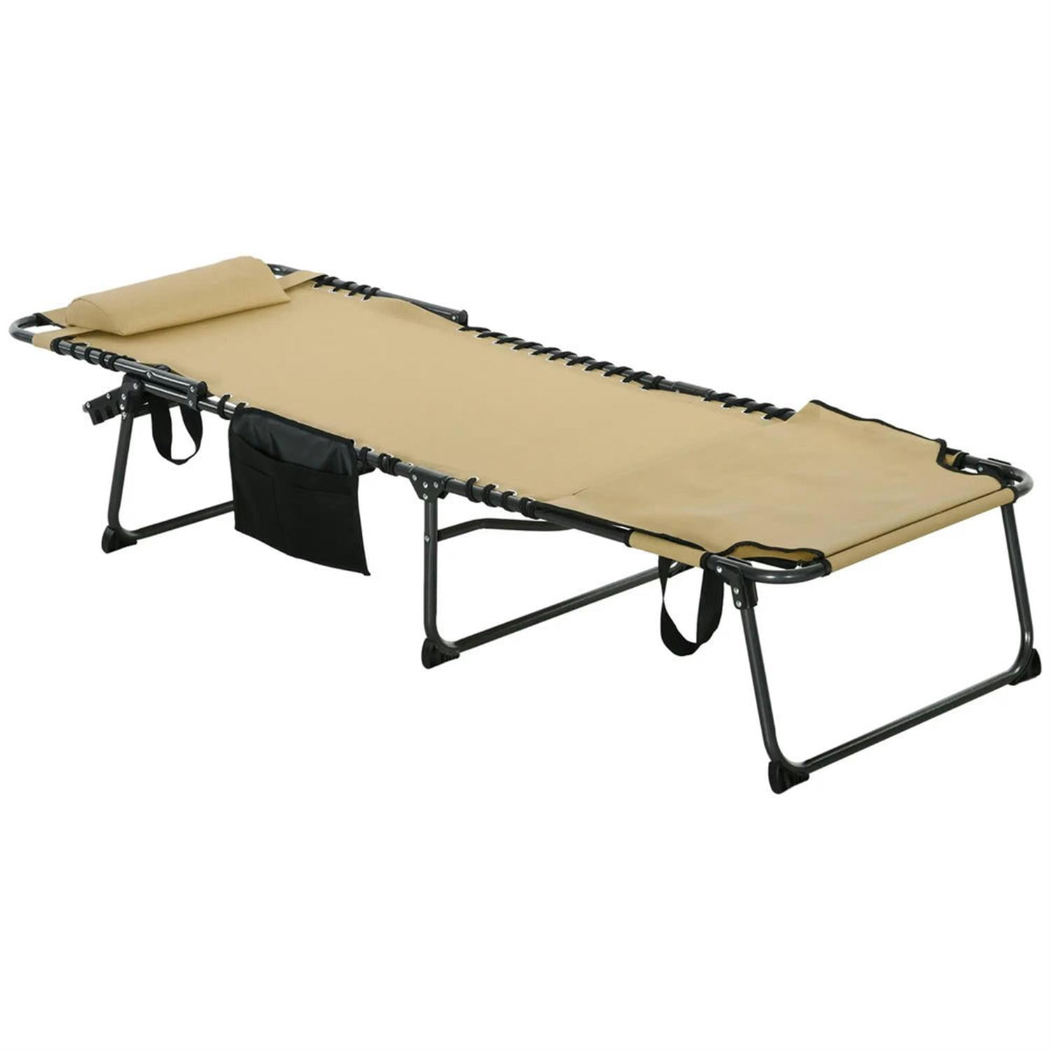 Demi Bonn Outdoor Folding Chaise Lounger with 5-Position Reclining, Built-in Reading Grommet, Side Storage, Pillow Relaxation for Sunbathing, Beige