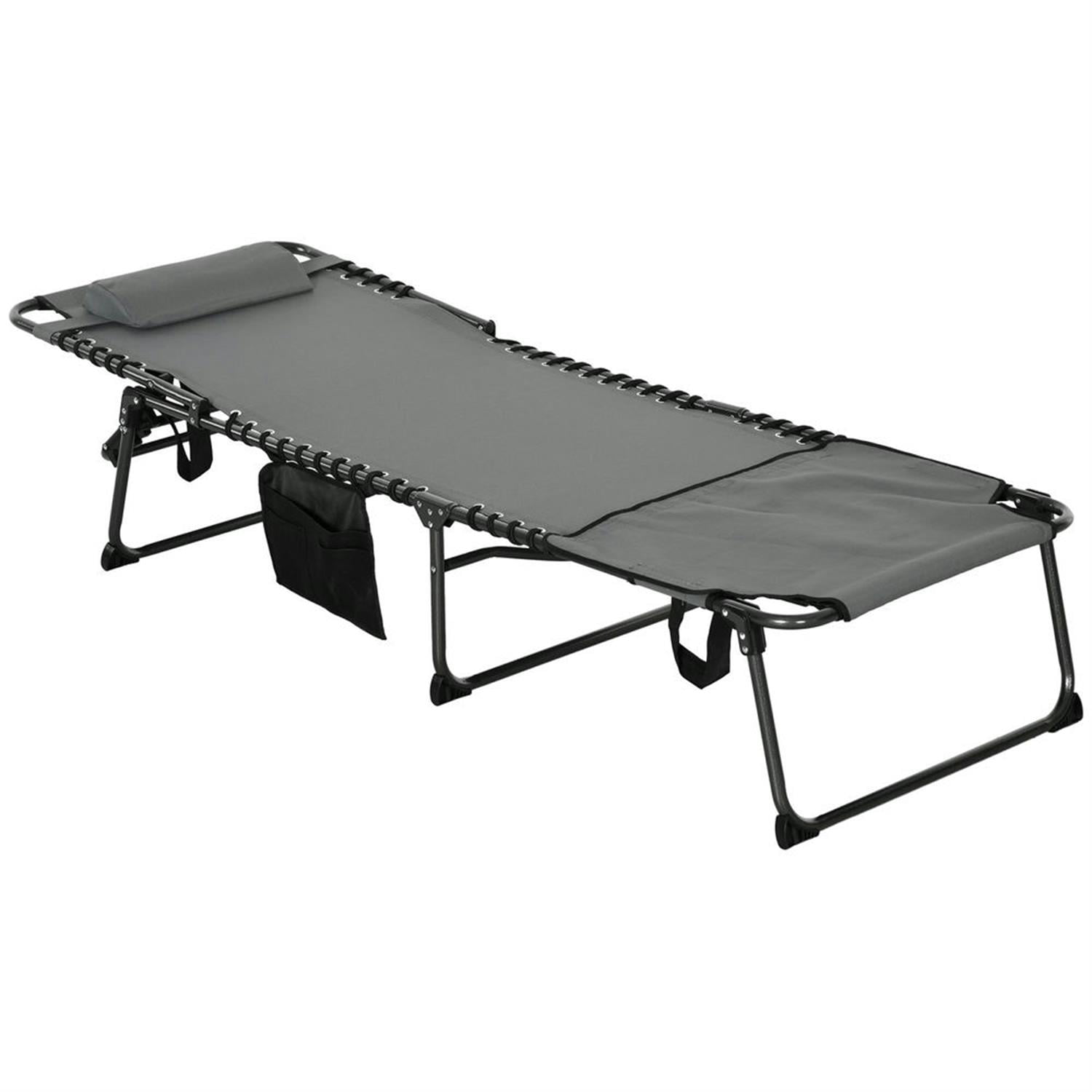 Demi Bonn Outdoor Folding Chaise Lounger with 5-Position Reclining, Built-in Reading Grommet, Side Storage, Pillow Relaxation for Sunbathing, Gray