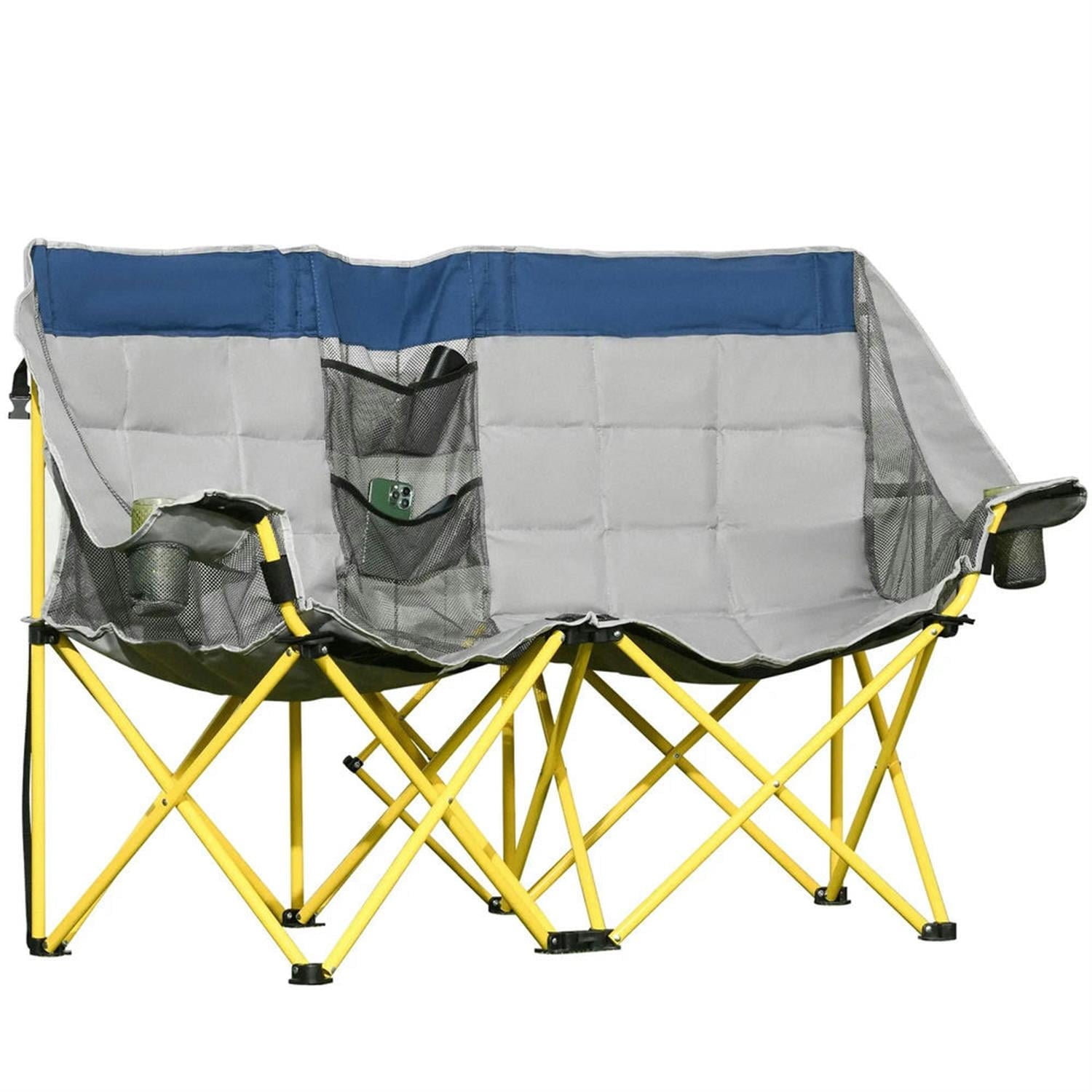 Demi Bonn Outdoor Loveseat Style Portable Folding Chair, Oversized Camping Seat with Bag & Cup Holders for Beach, Picnic, Hiking, Travel, Blue