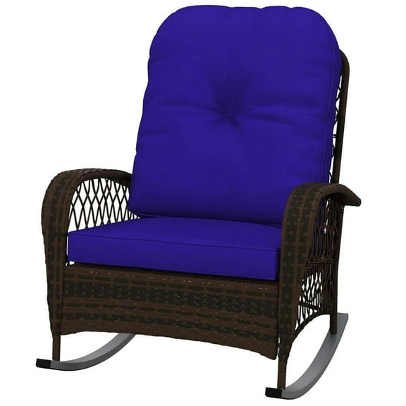 Demi Bonn Outdoor PE Rattan Wicker Recliner with Soft Pillow, Garden Relaxing Swing Chair, Durable Lounge Seat Furniture for Patio, Garden, Blue
