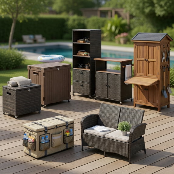 Demi Bonn Outdoor Storage Cabinet with Acacia Wood Top, PE Rattan ...