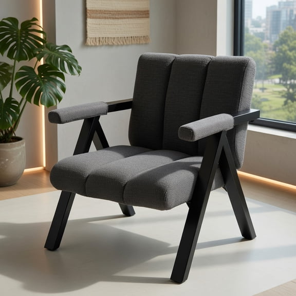 Demi Bonn Oversized Accent Chair - Metal Triangle Frame, Ergonomic Armrests, Removable Covers, Gray & Black