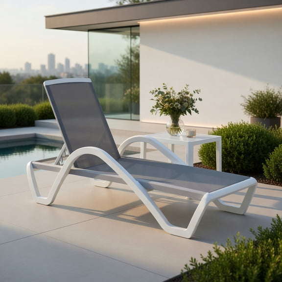 Demi Bonn Premium Adjustable Aluminum Chaise Lounge Chair Armrest Design 5 Position Recline All Weather Textilene Mesh 350 Lbs Capacity Patio Pool Furniture, Gray