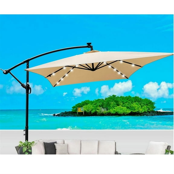 Demi Bonn Rectangle 2x3M Outdoor Patio Umbrella Solar Powered LED Lighted Sun Shade Waterproof 6 Ribs Umbrella with Crank and Cross Base for Garden Deck Backyard Pool, Brown
