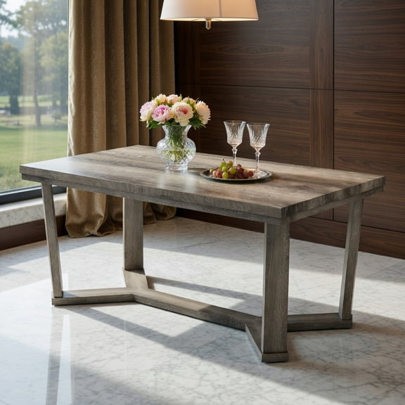 Demi Bonn Rectangle Coffee Table, Rubber Wood Base Cross-Shaped Stable Frame, Gray