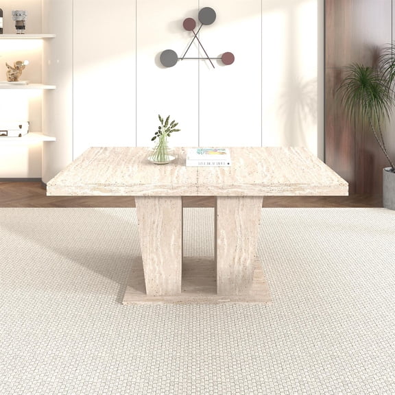 Demi Bonn Rectangular Extendable Dining Table, 160 - 200 cm, Veined Travertine, for 6 - 10, Beige