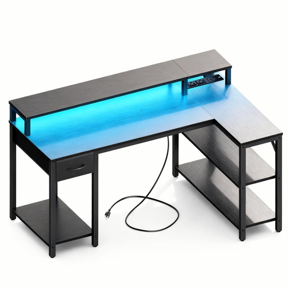 Demi Bonn Reversible Corner Gaming Table, Multi-Function Power Socket, Bedroom Game Corner, Green, Black