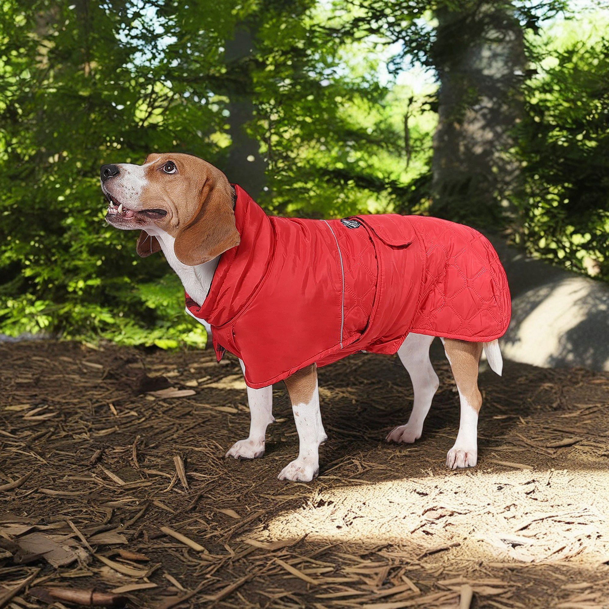 resenkos Reversible Water Repellent Dog Jacket Pets Apparel Winter Warm Outdoor Sport Dog Coats for Winter Cold Weather Puppy Comfort Vest, Red 2XL