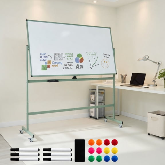 Demi Bonn Rolling Double-Sided Magnetic Whiteboard on Wheels, Aluminum Alloy Frame with 360° Rotation, Office/Classroom Use, Green