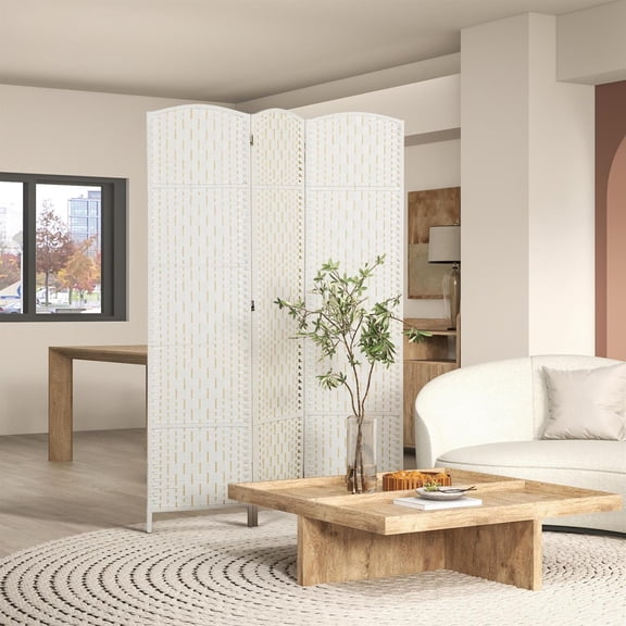 Demi Bonn Room Divider, 3 Panel Folding Privacy Screen, 6ft Tall Portable Weave Partition Wall Divider for Bedroom, White
