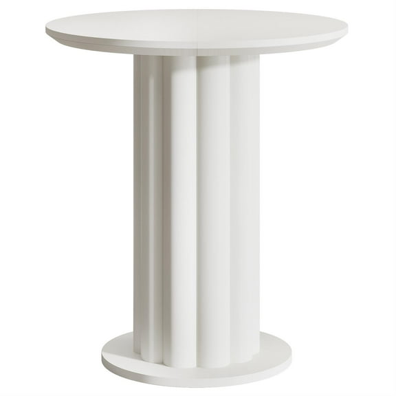 Demi Bonn Round Bar Table, 30" Pub Table with Column Fluted Ribbed Leg Base for Kitchen, Dining Room, White