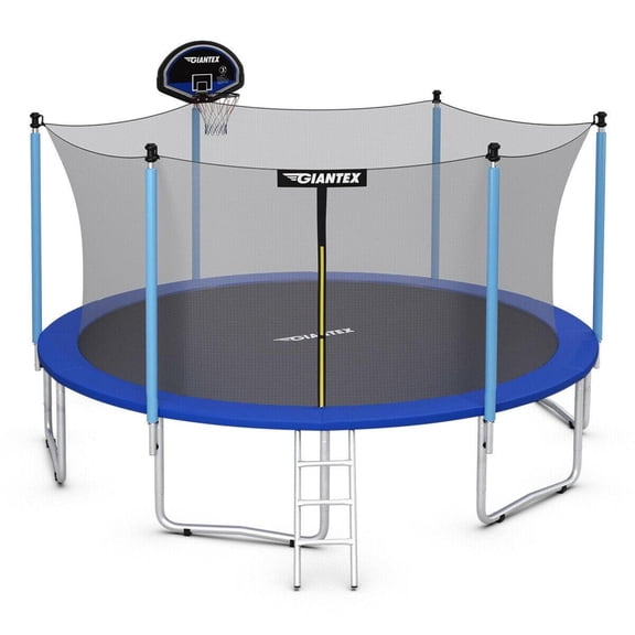 Demi Bonn Safety-Enhanced 14ft Trampoline Combo, Galvanized Steel Frame, 375lbs Weight Capacity, Backyard Bounce Fun, Safety Enclosure Net, Blue