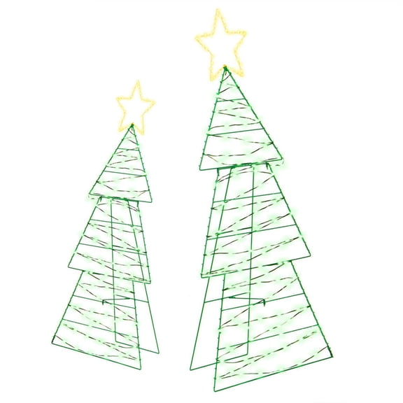 Demi Bonn Set of 2 LED Metal Christmas Tree Decorations with 150 Green & Warm White Lights for Xmas Outdoor Indoor Decor Lighted Holiday Displays