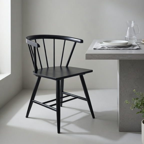 Demi Bonn Set of 2 Windsor Dining Chairs,Rubber Wood Spindle Back,H-Crossbars,Black