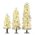 thumbnail image 1 of Demi Bonn Set of 3 Green + White Pre-Lit Christmas Trees - Snow-Flocked Tips, 30+50+70 Warm White LEDs, Metal Base, 1 of 7