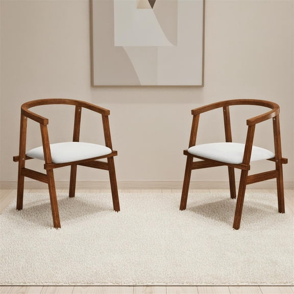 Demi Bonn Solid Rubber Wood Dining Chair Set of 2, Wrap-Around Armrest, Curved Back, Brown