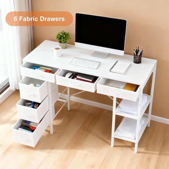Demi Bonn Spacious 55 Inch Office Desk, Organizer Drawers, Home Study & Gaming Room, Gray