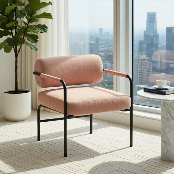 Demi Bonn Velvet Accent Chair - Cylindrical Backrest, Metal Armrests, Washable Covers, Brown