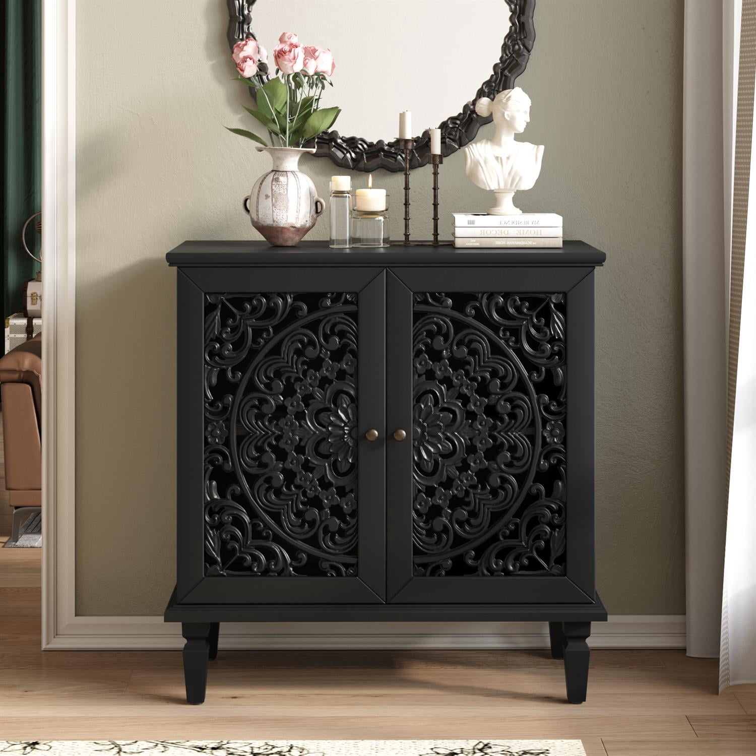 Demi Bonn Vintage Hollow-Carved Accent Cabinet 2-Door Display Storage ...