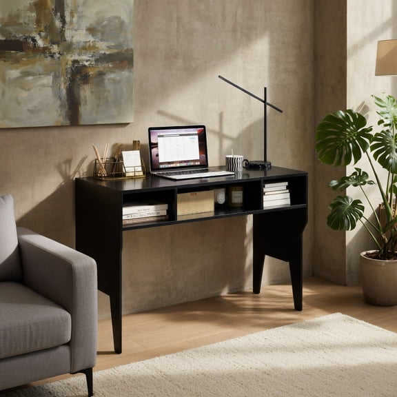 Demi Bonn Wall-Mounted Floating Computer Desk with 3 Storage Compartments, Space-Saving Laptop Table for Home Office Bedroom, Sturdy & Modern Design, Black