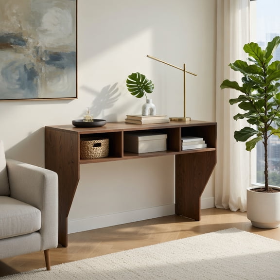 Demi Bonn Wall-Mounted Floating Computer Desk with 3 Storage Compartments, Space-Saving Laptop Table for Home Office Bedroom, Sturdy & Modern Design, Rustic Brown