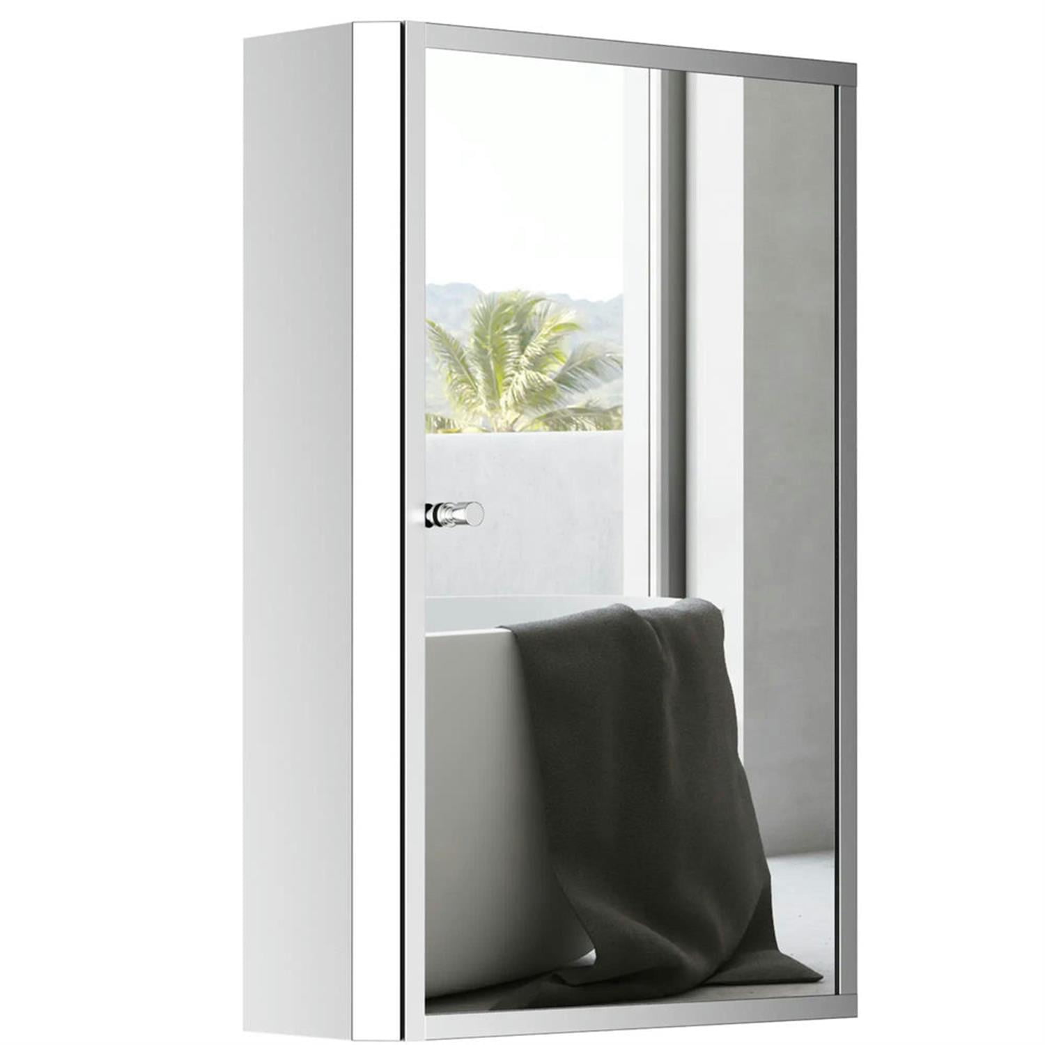Demi Bonn Wall-Mounted Medicine Cabinet, 16"x24" Stainless Steel Frame, Single Door for Bathroom Storage Organizer, Silver
