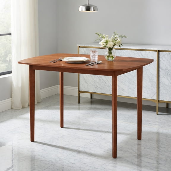 Demi Bonn Wooden Dining Table,Rubber Wood Legs Curved Corners,Waterproof Easy-Clean,Walnut