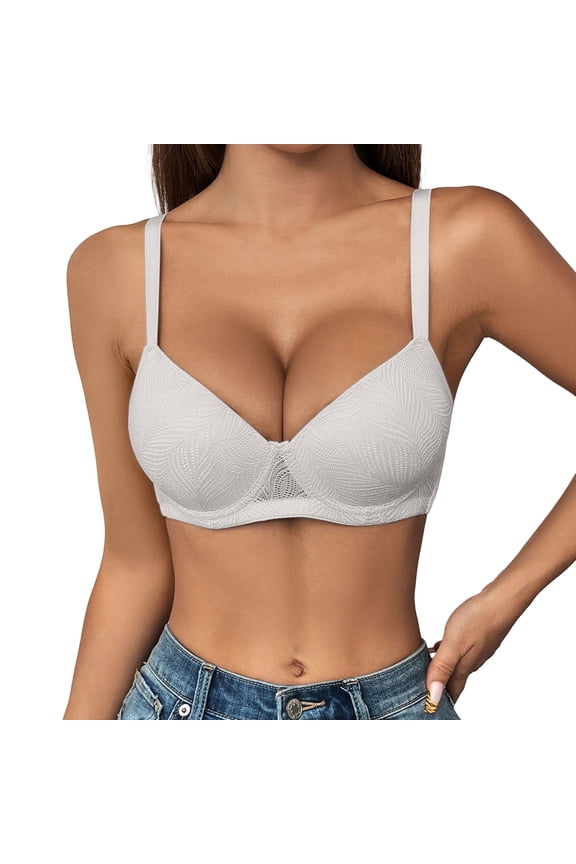 Demi Bra for Women BWASD No Underwire Seamless Comfortable Bralettes Adjustable Strap Wireless Push Up Support Lift Everyday T-Shirt Bra Comfy White 85C