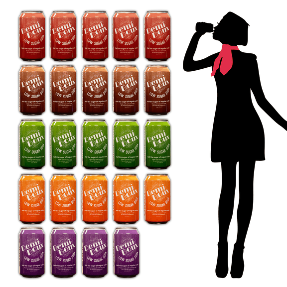 Demi Doux Diet Low Sugar Soda Variety Large 24-pack (Cola, Orange, Ginger Ale, Root Beer, Grape)
