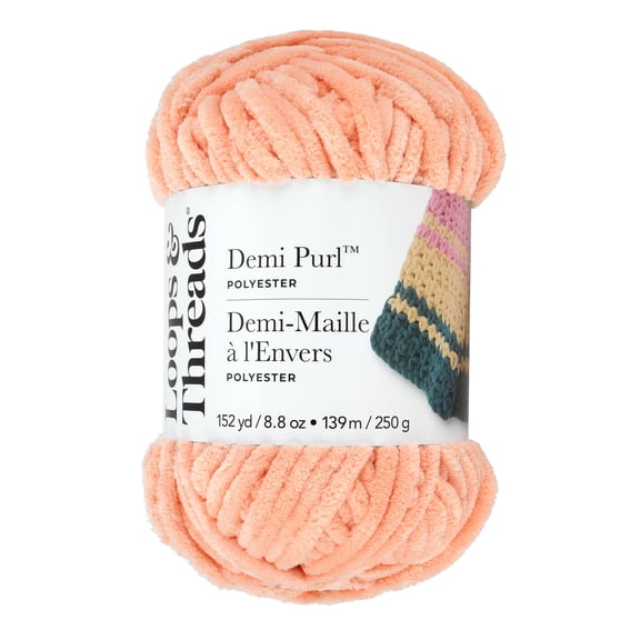 Demi Purl Yarn by Loops & Threads – Super Bulky 100% Polyester - Soft Plush Chenille Yarn for Knitting & Crochet - Ideal for Blankets - Hats - Scarves & Crafts - Almost Apricot