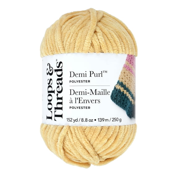 Demi Purl Yarn by Loops & Threads â€“ Super Bulky 100% Polyester - Soft Plush Chenille Yarn for Knitting & Crochet - Ideal for Blankets - Hats - Scarves & Crafts - Mojave Desert