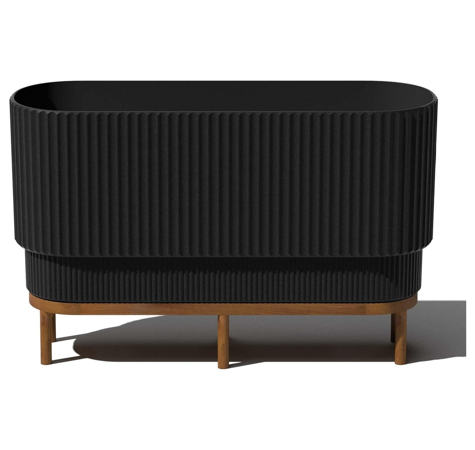 30" Black/Brown Raised Long Planter with Wooden Stand
