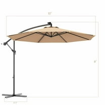 Demifill 10 FT Patio Hanging Solar LED Umbrella Sun Shade with Cross Base, Beige